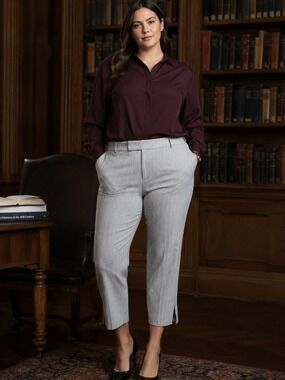 Penningtons Gray Pinstripe Ankle Crop Career Pants Sz 20 Stretch Office Academia